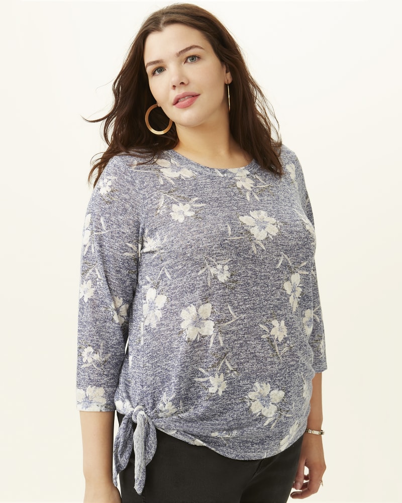 Back of plus size Morgan Three-Quarter Sleeve Side Tie Top by Cameo | Dia&Co | dia_product_style_image_id:185932